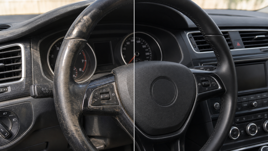Cockpit- & Stuurreiniger Schuim 200 ml voor en na
